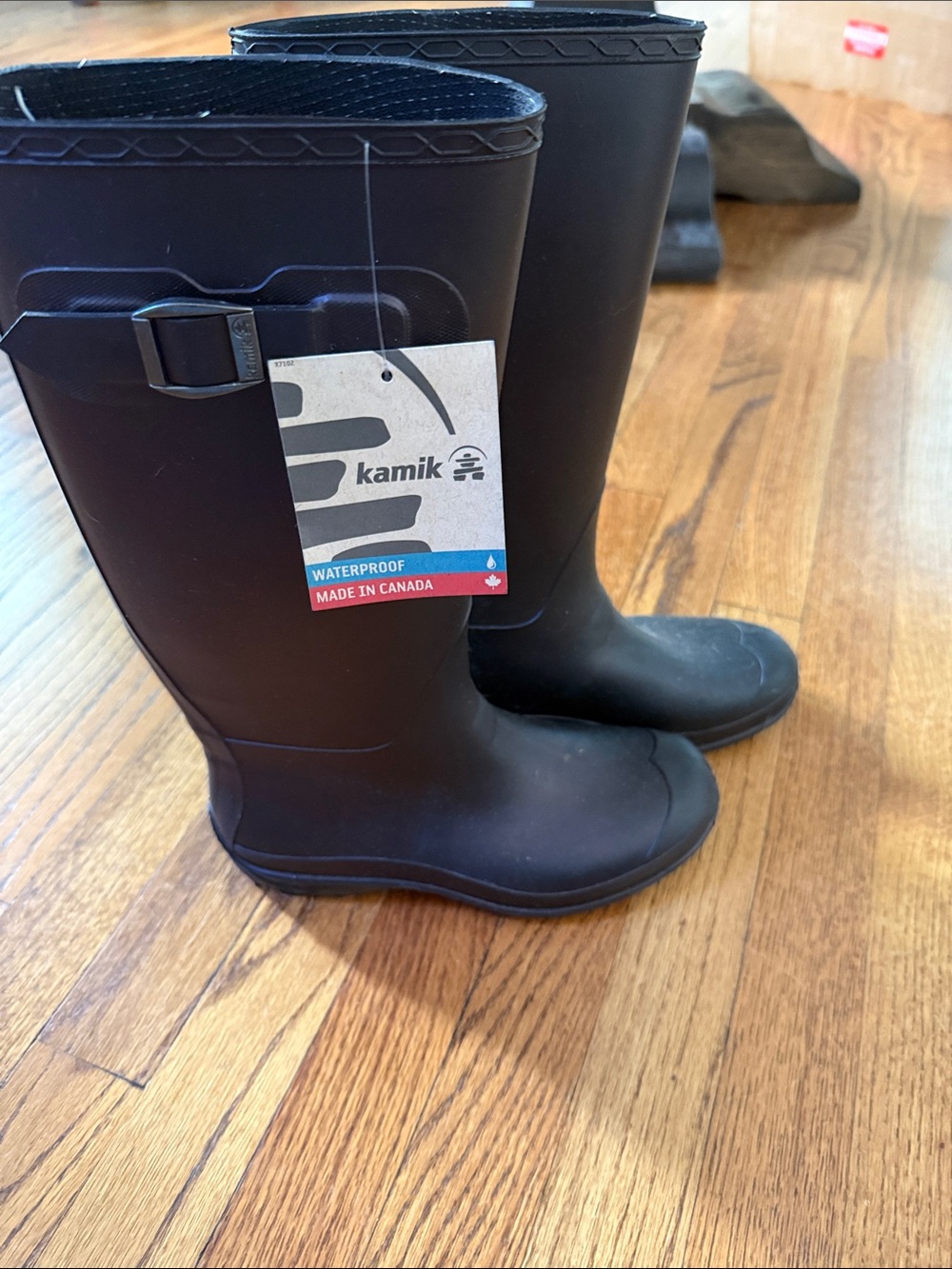 Kamik Matte Black Waterproof Tall Rain Boots with Side Buckle